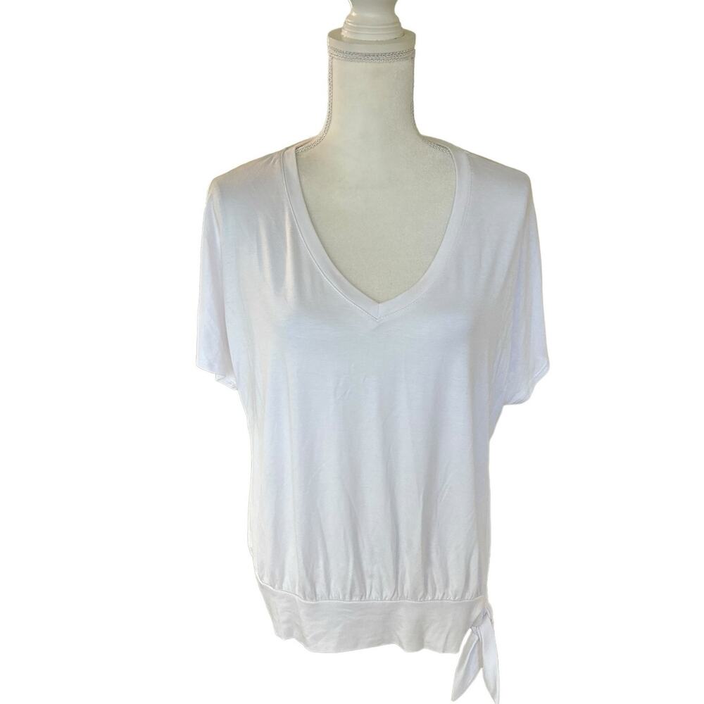 NWT Korye V Neck White Tie Knot Detail Relaxed Fit Cap Sleeve Size Large - Picture 4 of 10